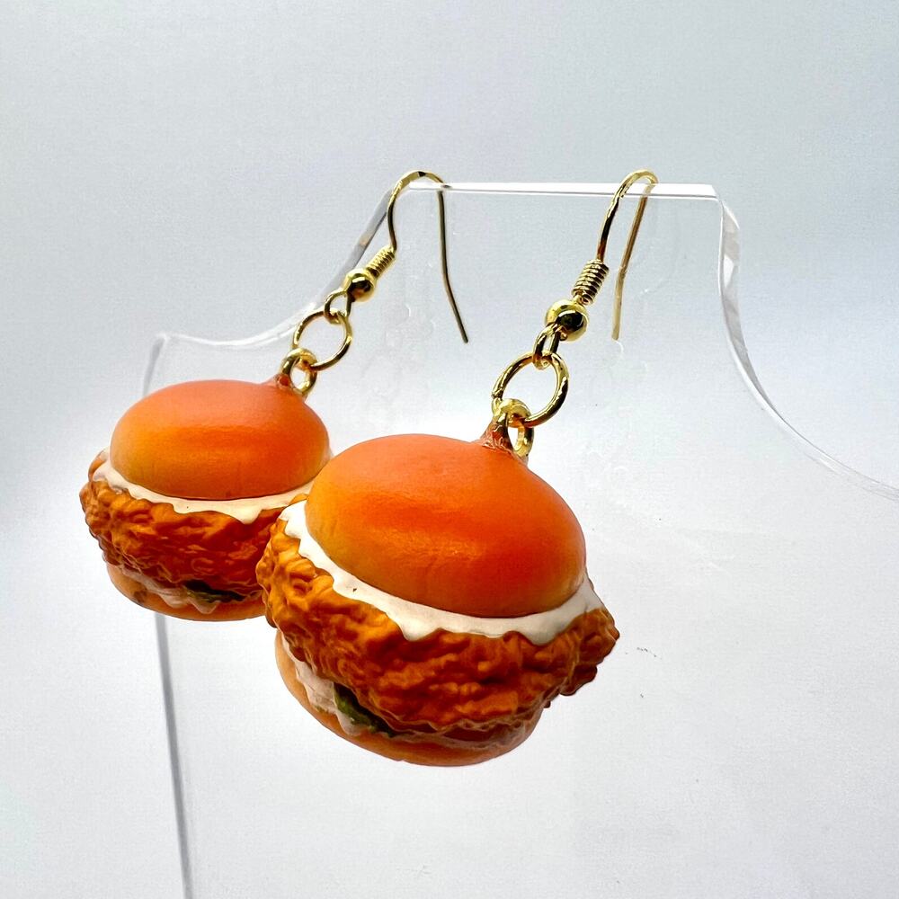 Chicken Sandwich Earrings - KFC Earrings - Food Earrings - Fried Chicken Earring - Picture 6 of 10